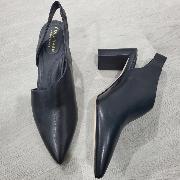 Cole Haan Vania Half D'Orsay Black Leather Slingback Pumps - Picture 2 of 3